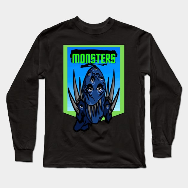 Multi eyed Blue Monster Long Sleeve T-Shirt by AuburnQuailart